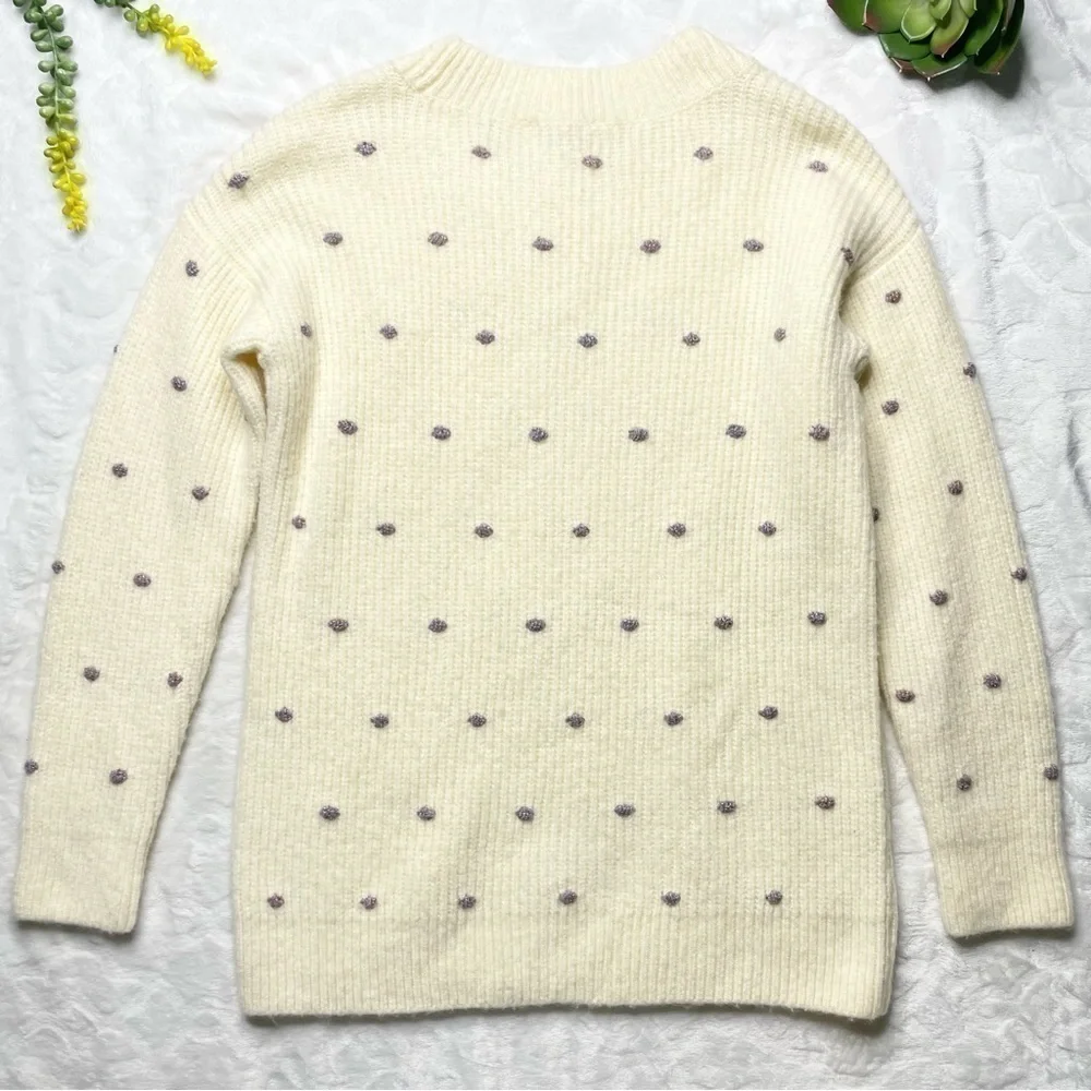 Lou & Grey Shimmer Metallic Polka Dot Wool Blend Tunic Sweater in Cream NWT XS